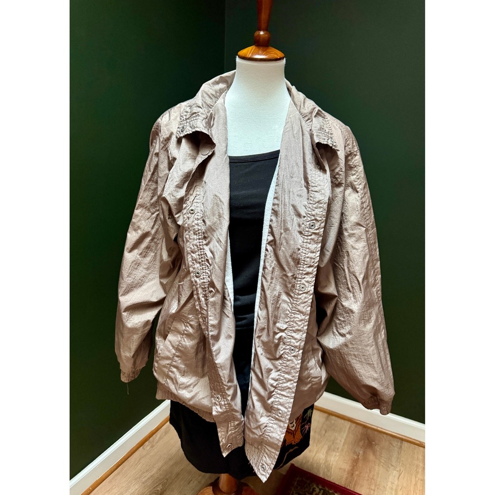 Vintage Nylon Jacket Lightweight Snap Front Bronze Colorblock XL
